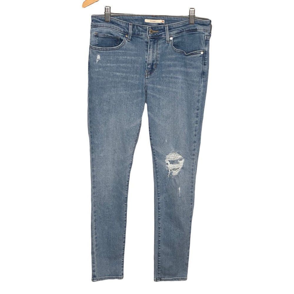 Levi's 711 Skinny Jeans Mid-Rise Medium Wash Faded Distressed Women's Size 30